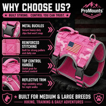 Load image into Gallery viewer, Adjustable Tactical Dog Harness for Medium & Large Dogs, Heavy-Duty No-Pull Vest with Metal Buckle and Control Handle | Pink Camouflage One Products