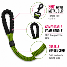 Load image into Gallery viewer, ProMounts 2-Pack Shock Absorbing Bungee Dog Leash Set – Heavy Duty Foam Handle, Elastic Training Leashes with Metal Swivel Clip, Pink & Green Included