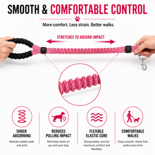 Load image into Gallery viewer, ProMounts 2-Pack Shock Absorbing Bungee Dog Leash Set – Heavy Duty Foam Handle, Elastic Training Leashes with Metal Swivel Clip, Pink & Green Included