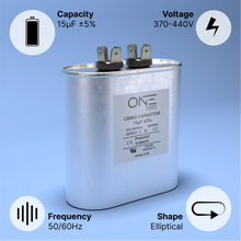 Load image into Gallery viewer, ONE Power 15-MFD, 370V or 440V Single Run A/C Capacitor 15 uF CBB65B Air Conditioner Capacitors for AC Unit Fan Motor Start or Heat Pump or Condenser Straight Cool (OPCSR15) One Products AC Capacitors