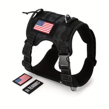 Load image into Gallery viewer, Durable Tactical Dog Harness for Medium and Large Breeds, featuring an Adjustable Vest with Handle, Metal Buckle, and Black Camouflage Patches. One Products