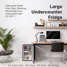 Load image into Gallery viewer, SnowLion Premium 65L Solid Door 2.3 Cu.ft. Freestanding Under-Counter Mini Fridge in Black (OSFS014-BL) SnowLion Solid Door Large