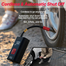 Load image into Gallery viewer, ONE Tire Inflator Portable Air Compressor, 150 PSI Portable Air Pump for Cars, Bikes, Motor Bikes, and Balls, Long Lasting 5200mAh/7.4V battery ProMounts Tire Inflator