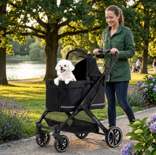 Load image into Gallery viewer, Pet Stroller with 4 Wheels, Puppy Strollers for Small/Medium Dogs and Cats up to 50lbs, Lightweight Pet Travel Carrier with Detachable Cushion, Storage Basket in Black One Products