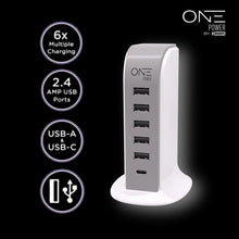 Load image into Gallery viewer, ProMounts 6-Port USB-C High Speed Charging Ports Station, 5 USB-A Style Ports, 2.4 AMP, 5ft Cable, ETL Certified—Sleek and Modern for Home or Travel One Products USB Charging Hub
