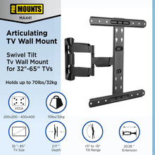Load image into Gallery viewer, ProMounts Articulating TV Wall Mount for 32”-65” Holds up to 70lbs (MA4401) ProMounts Articulating Mount