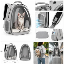 Load image into Gallery viewer, Pet Carrier Backpack for Cats & Small Dogs, Airline-Friendly Bubble Carrier with Mesh Ventilation & Safety Leash | Gray One Products Pet Bag