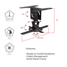 Load image into Gallery viewer, ProMounts Universal Ceiling Drop Down Projector Mount Bracket for Flat or Sloped Ceiling, Compatible with LCD/DLP Projector, Tilts ±20°/Swivel 360° and Suspends up to 7.5" (UPR-PRO150) ProMounts Projector Mount