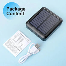 Load image into Gallery viewer, Solar Power Bank - Portable Fast Charger with 4 Built-in Cables (USB, Micro, Type-C, Lightning), Ultra-Bright LED Flashlight, and Rugged Design for All Smartphones One Products UV Light