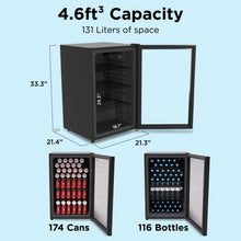 Load image into Gallery viewer, SnowLion Premium 131L Beverage Refrigerator 4.6 Cu.ft. Freestanding Mini Fridge With Glass Door in Black (OSFG023-BXL) SnowLion Glass Door Extra Large