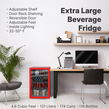 Load image into Gallery viewer, SnowLion Premium 131L Beverage Refrigerator 4.6 Cu.ft. Freestanding Mini Fridge With Glass Door in Red (OSFG022-RXL) SnowLion Glass Door Extra Large