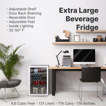 Load image into Gallery viewer, SnowLion Premium 131L Beverage Refrigerator 4.6 Cu.ft. Freestanding Mini Fridge With Glass Door in White (OSFG024-WXL) SnowLion Glass Door Extra Large