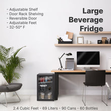 Load image into Gallery viewer, SnowLion Premium 69L Beverage Refrigerator 2.4 Cu.ft. Freestanding Mini Fridge With Glass Door in Black (OSFG017-BL) SnowLion Glass Door Large