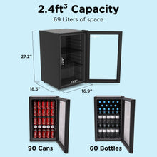 Load image into Gallery viewer, SnowLion Premium 69L Beverage Refrigerator 2.4 Cu.ft. Freestanding Mini Fridge With Glass Door in Black (OSFG017-BL) SnowLion Glass Door Large