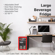 Load image into Gallery viewer, SnowLion Premium 69L Beverage Refrigerator 2.4 Cu.ft. Freestanding Mini Fridge With Glass Door in Red (OSFG016-RL) SnowLion Glass Door Large