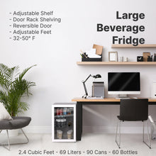 Load image into Gallery viewer, SnowLion Premium 69L Beverage Refrigerator 2.4 Cu.ft. Freestanding Mini Fridge With Glass Door in White (OSFG018-WL) SnowLion Glass Door Large