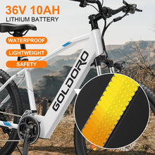 Load image into Gallery viewer, Goldoro Electric Bike 26" X7 Aluminum Alloy Mountain Bike, 250W/36V, MAX 18 MPH, 21 speed with Alloy Wheels (White) - One Products