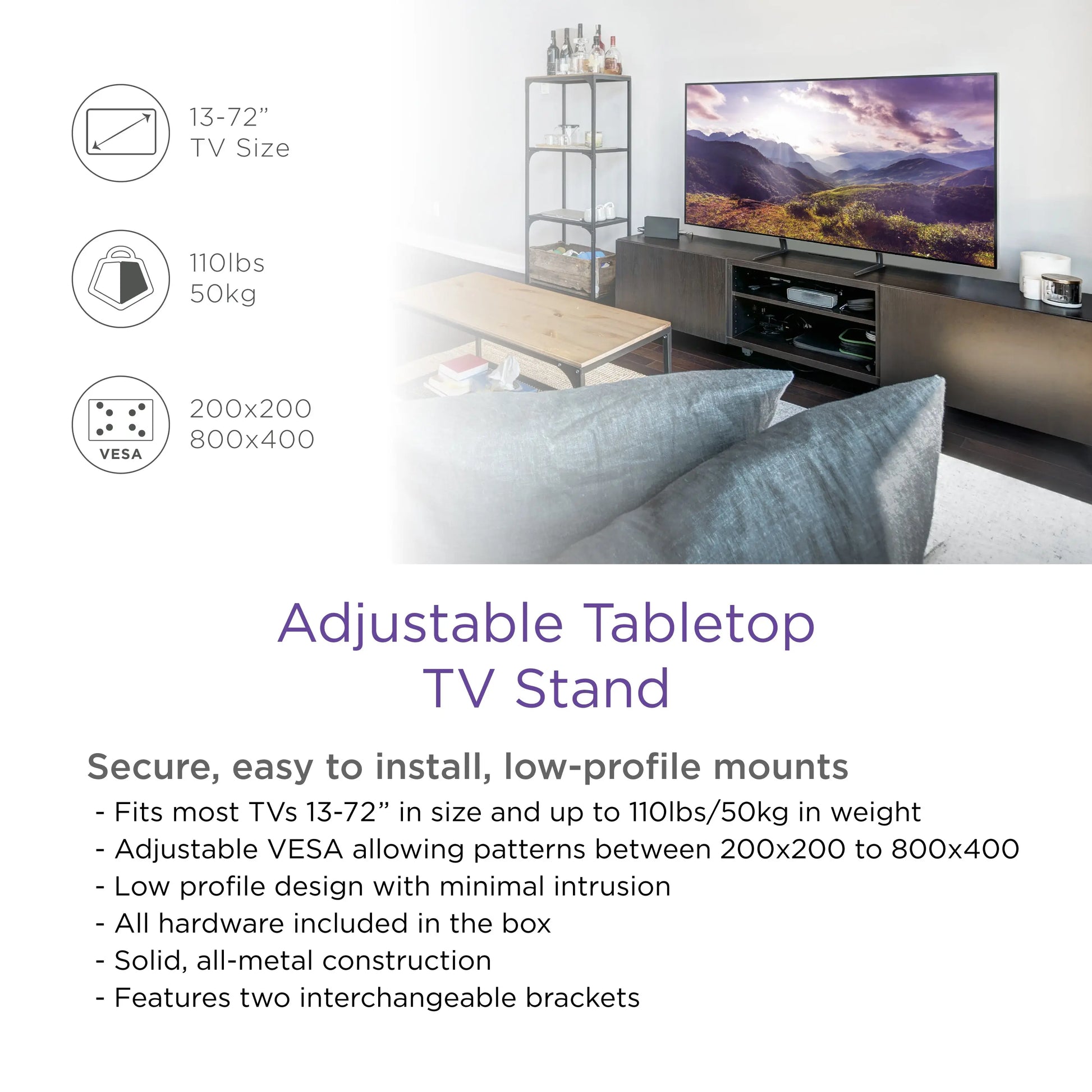 ProMounts Tabletop TV Stand Mount Height Adjustable Brackets for Displays 13”-72” (AMSF6401-X2) - One Products