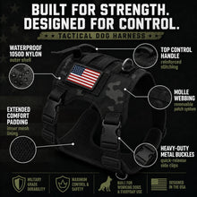 Load image into Gallery viewer, Adjustable Tactical Dog Harness for Medium &amp; Large Dogs, Heavy-Duty No-Pull Vest with Metal Buckle and Control Handle | Black Camouflage
