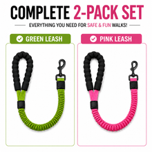 Load image into Gallery viewer, ProMounts 2-Pack Shock Absorbing Bungee Dog Leash Set – Heavy Duty Foam Handle, Elastic Training Leashes with Metal Swivel Clip, Pink &amp; Green Included
