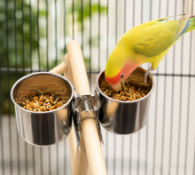 Load image into Gallery viewer, ProMounts Bird Feeding Cup Set (3 Pairs) Stainless Steel Twin Cage Feeders for Food &amp; Water | Small, Medium &amp; Large Bird Cups
