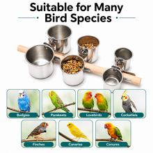 Load image into Gallery viewer, ProMounts Bird Feeding Cup Set (3 Pairs) Stainless Steel Twin Cage Feeders for Food &amp; Water | Small, Medium &amp; Large Bird Cups
