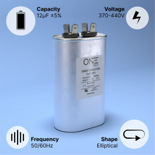 Load image into Gallery viewer, ONE Power 12.5-MFD, 370V or 440V Single Run A/C Capacitor 12.5 uF CBB65B Air Conditioner Capacitors for AC Unit Fan Motor Start or Heat Pump or Condenser Straight Cool (OPCSR12) One Products AC Capacitors
