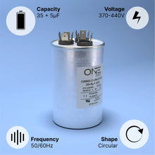 Load image into Gallery viewer, ONE Power 35/5-MFD, 370V or 440V Dual Run Air Conditioner Capacitor One Products AC Capacitors
