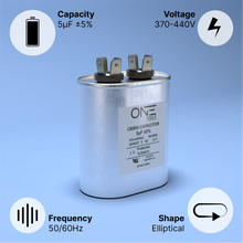 Load image into Gallery viewer, ONE Power 5-MFD, 370V or 440V Single Run A/C Capacitor 5 uF CBB65B Air Conditioner Capacitors for AC Unit Fan Motor Start or Heat Pump or Condenser Straight Cool (OPCSR5) One Products AC Capacitors
