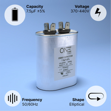 Load image into Gallery viewer, ONE Power 7.5-MFD, 370V or 440V Single Run A/C Capacitor 7.5 uF CBB65B Air Conditioner Capacitors for AC Unit Fan Motor Start or Heat Pump or Condenser Straight Cool (OPCSR75) One Products AC Capacitors
