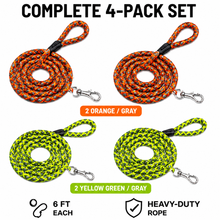 Load image into Gallery viewer, ProMounts 4-Pack Braided Rope Dog Leash Set, Heavy-Duty Reflective Woven Leashes with Comfortable Handle, 6-Foot Length, Orange &amp; Yellow-Green
