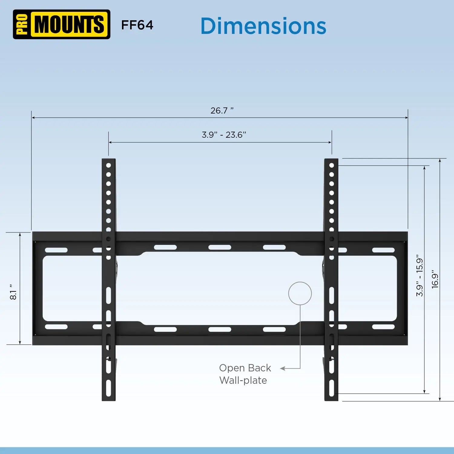 ProMounts Flat / Fixed TV Wall Mount for 42" to 84" TVs, Holds Up to 143lbs (FF64) - One Products