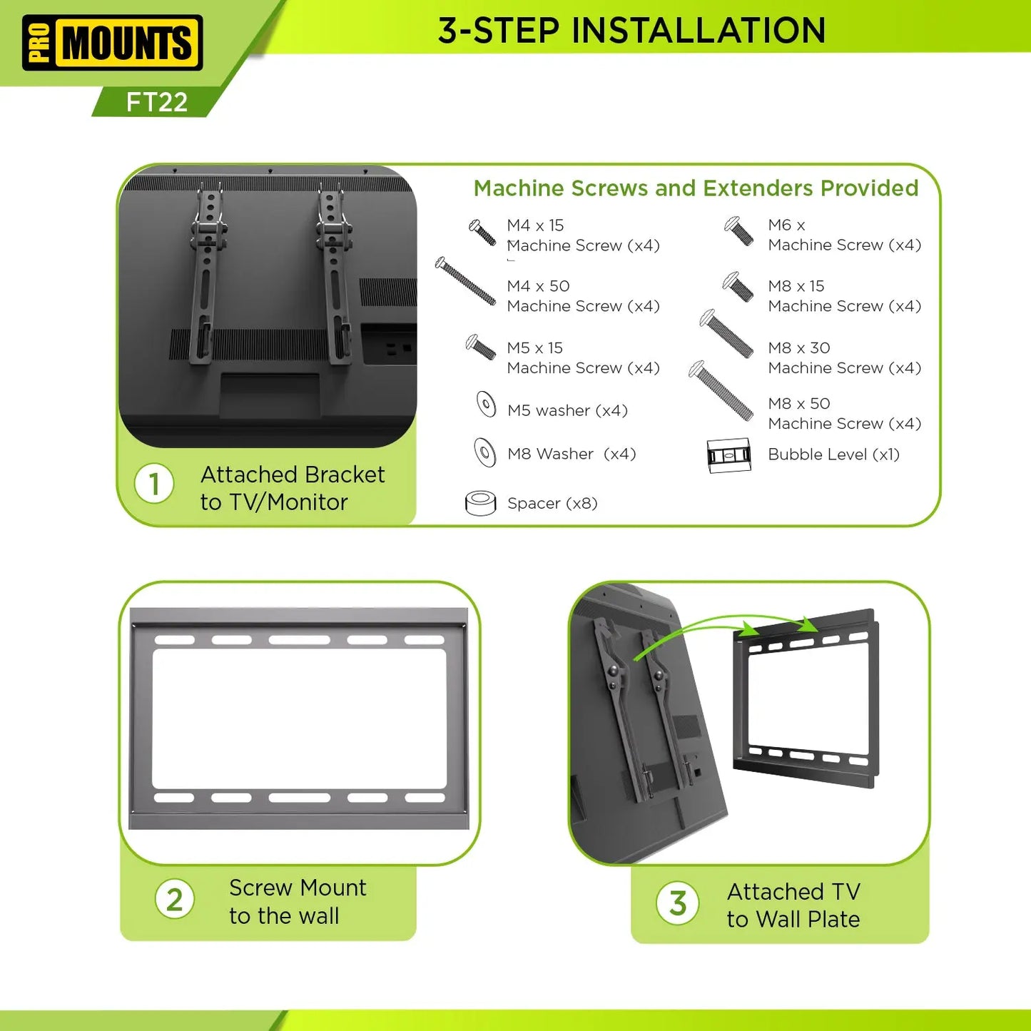 ProMounts Tilt / Tilting TV Wall Mount for 13" to 47" TVs up to 44lbs (FT22) - One Products