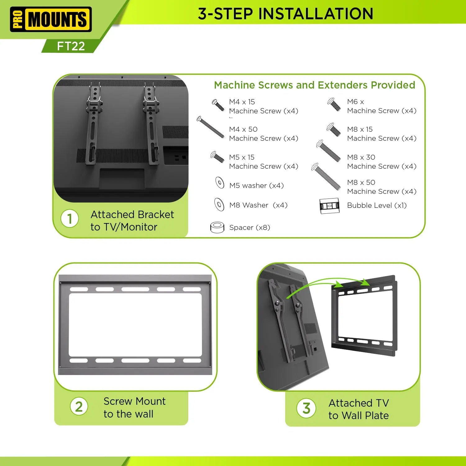 ProMounts Tilt / Tilting TV Wall Mount for 13" to 47" TVs up to 44lbs (FT22) - One Products