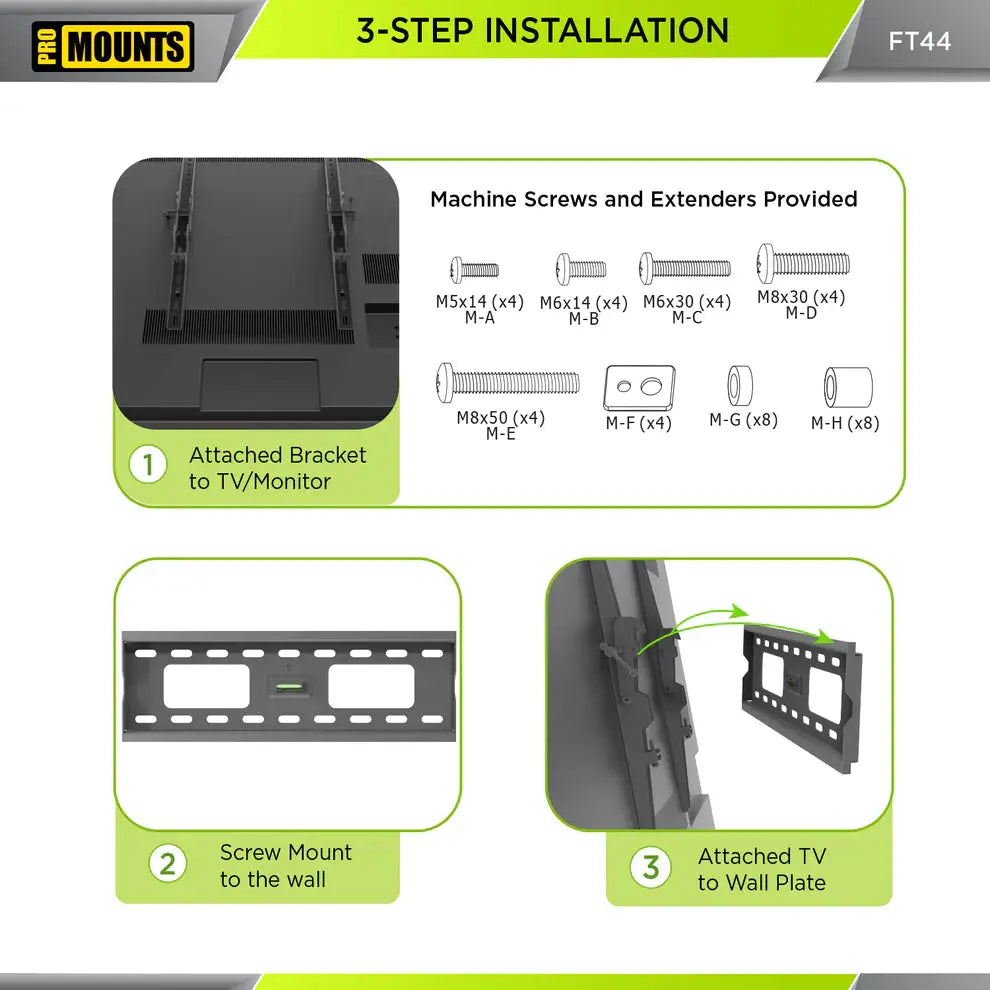 ProMounts Tilt / Tilting TV Wall Mount for 32" to 65" TVs up to 165lbs (FT44) - One Products