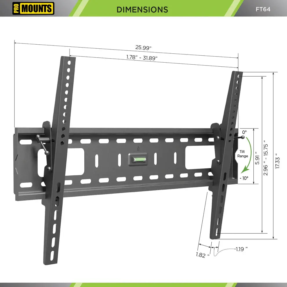 ProMounts Black Tilting TV Wall Mount for 42" to 84" TVs Up to 165lbs (FT64) - One Products