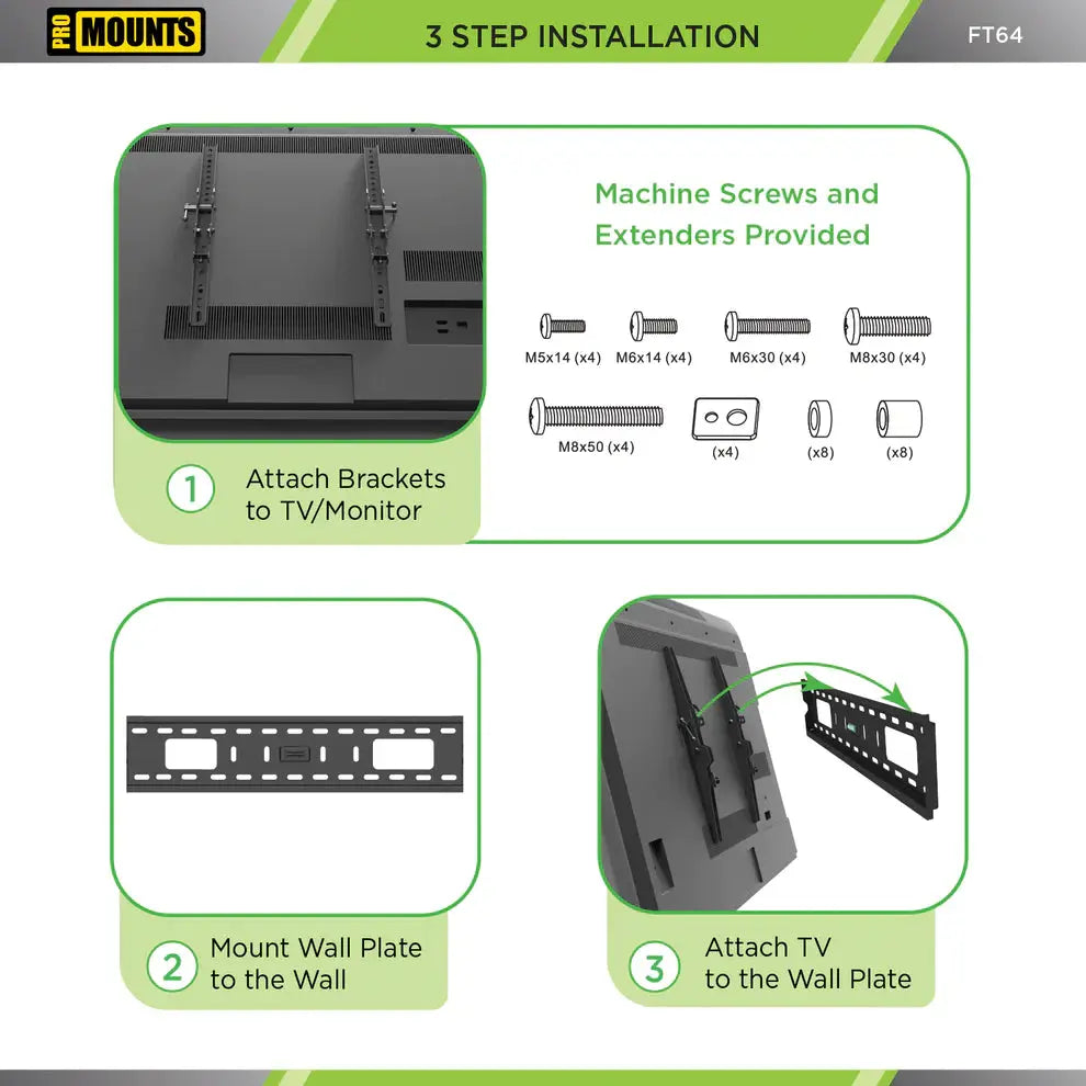 ProMounts Black Tilting TV Wall Mount for 42" to 84" TVs Up to 165lbs (FT64) - One Products