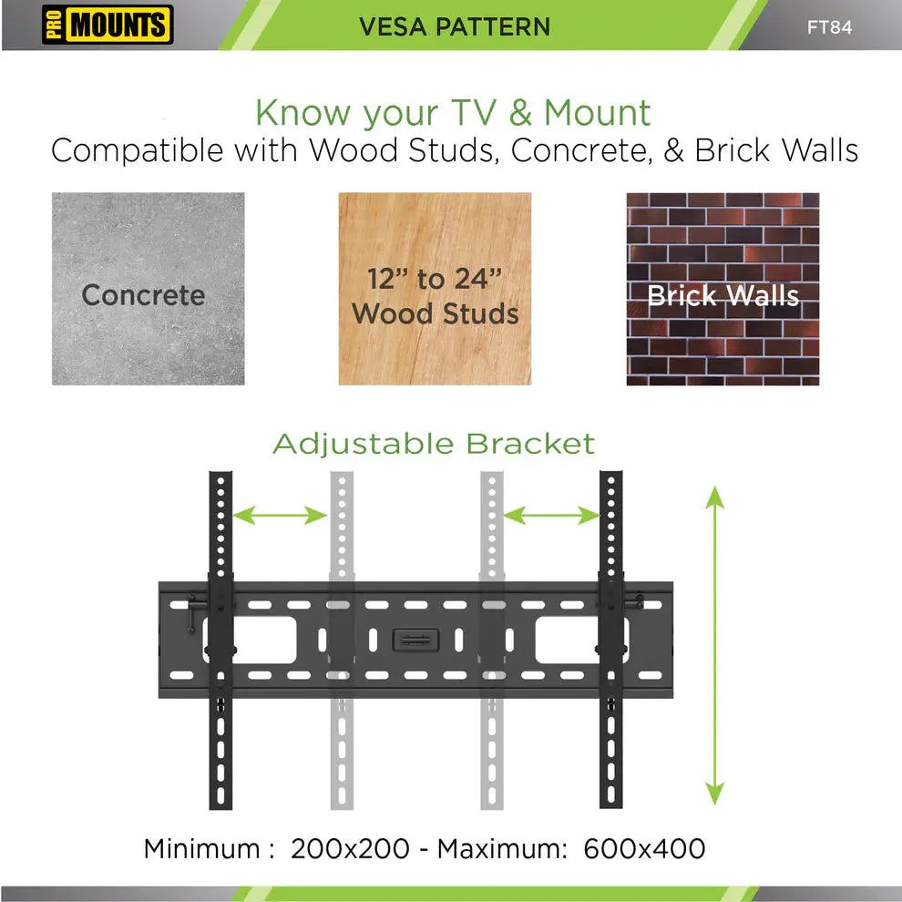 ProMounts Black Tilting TV Wall Mount for 42" to 84" TVs Up to 165lbs (FT64) - One Products