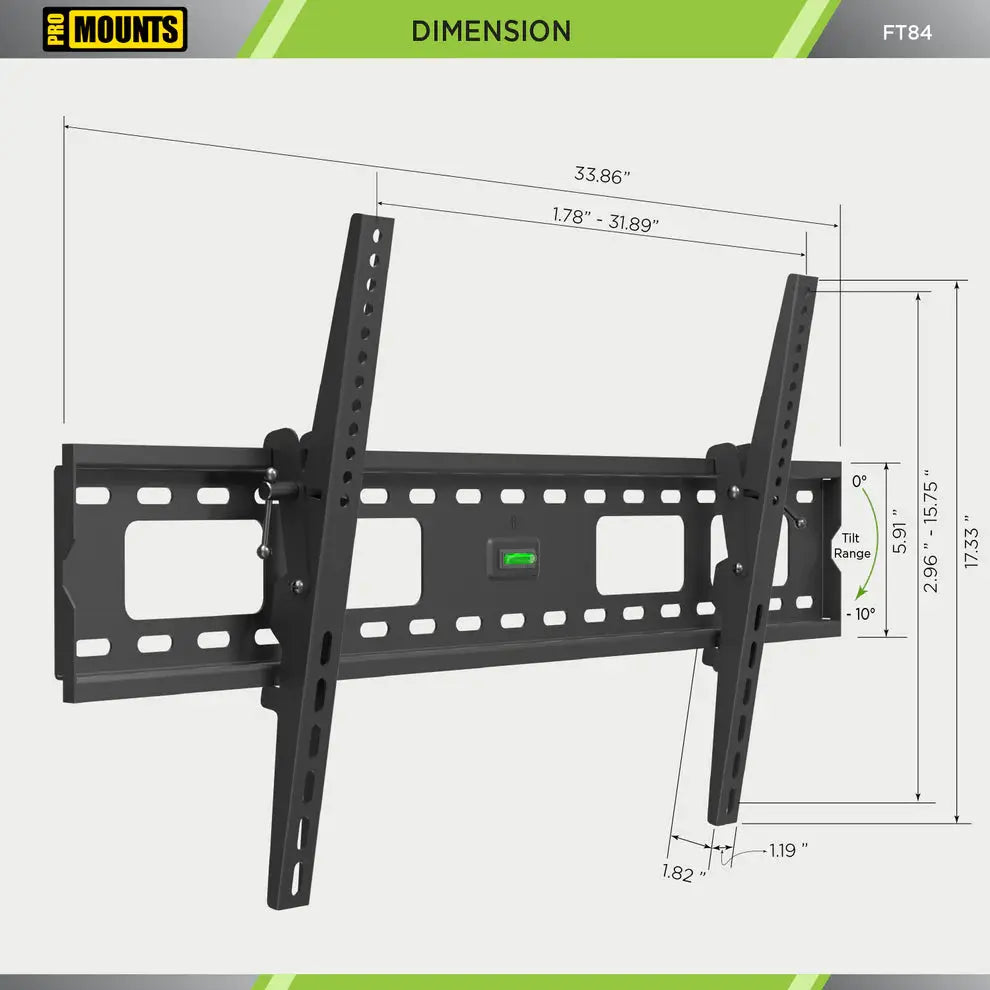 ProMounts Tilt/Tilting TV Wall Mount For 50" to 92" TVs Up to 165lbs (FT84) - One Products