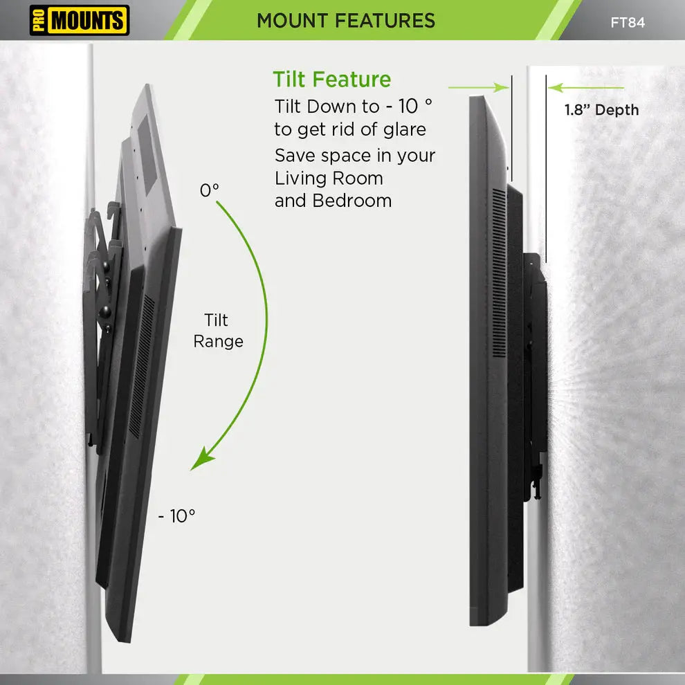 ProMounts Tilt/Tilting TV Wall Mount For 50" to 92" TVs Up to 165lbs (FT84) - One Products