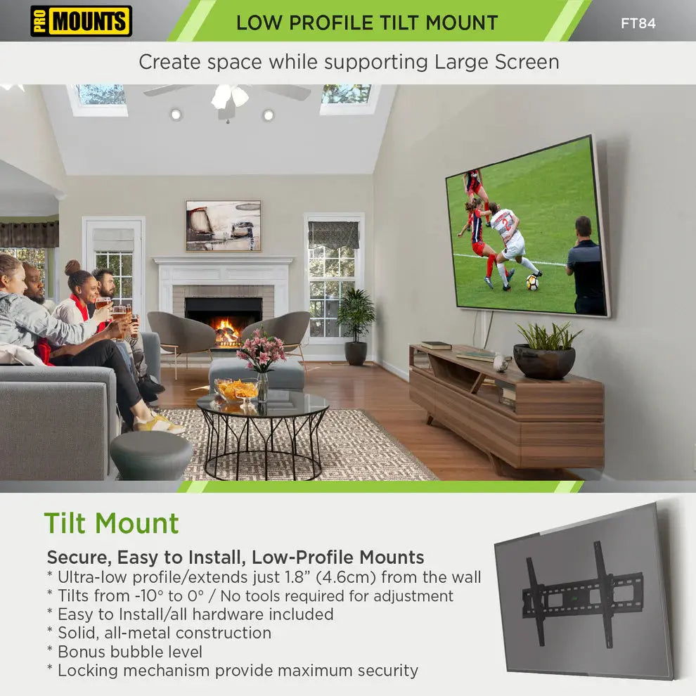 ProMounts Tilt/Tilting TV Wall Mount For 50" to 92" TVs Up to 165lbs (FT84) - One Products