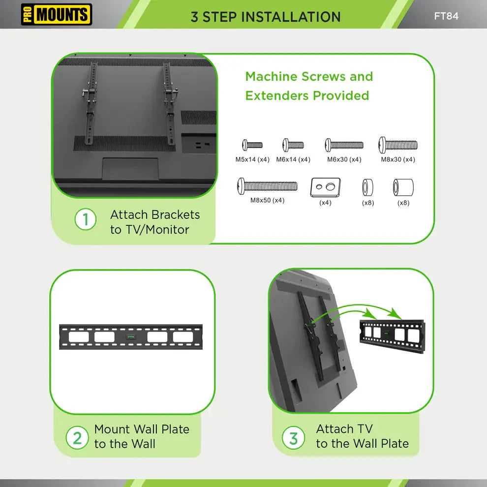 ProMounts Tilt/Tilting TV Wall Mount For 50" to 92" TVs Up to 165lbs (FT84) - One Products