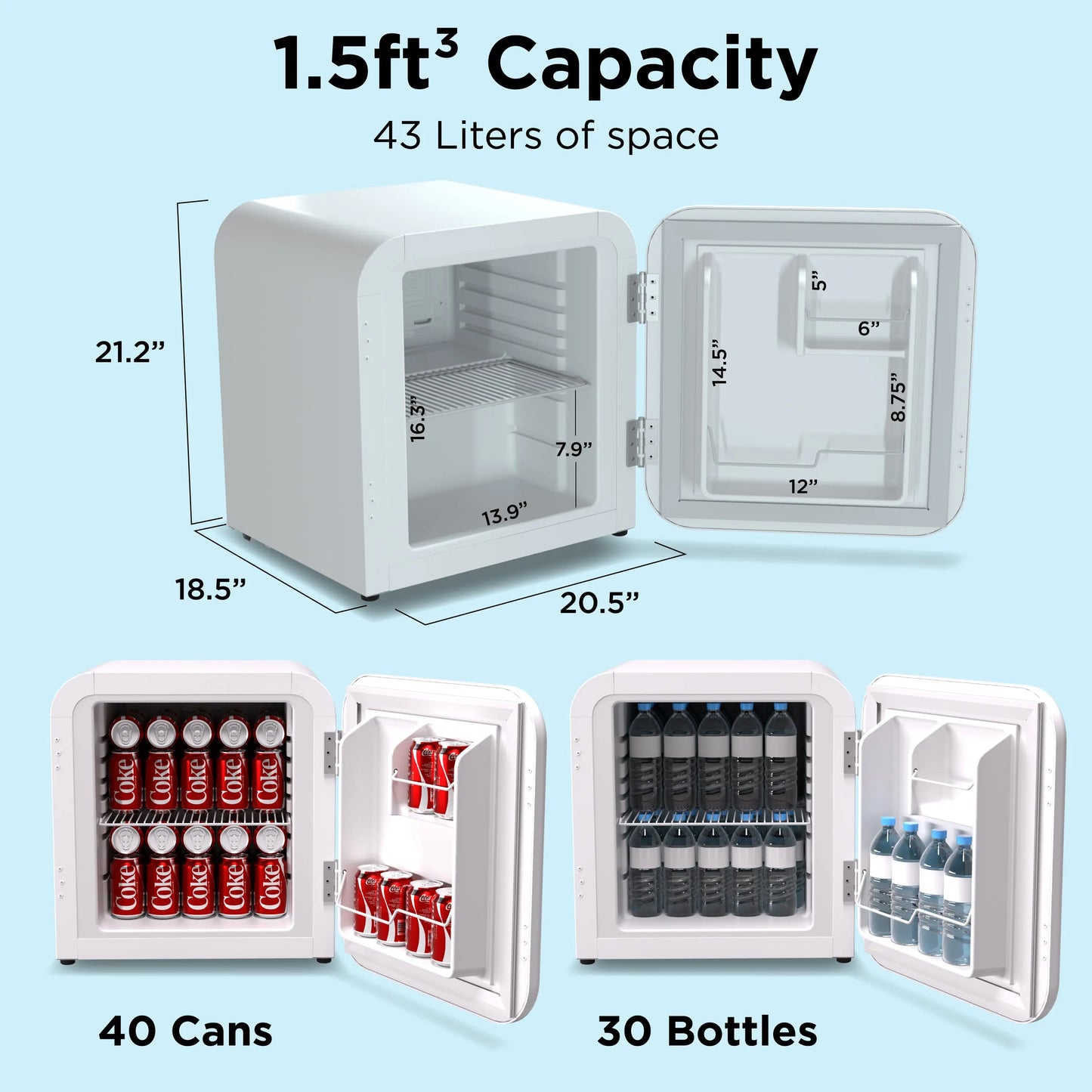 Husky Premium Counter top Fridge 43L Solid Door 1.5 Cu.ft. Freestanding Counter-Top Mini Fridge in White Husky-NA Solid Door Medium