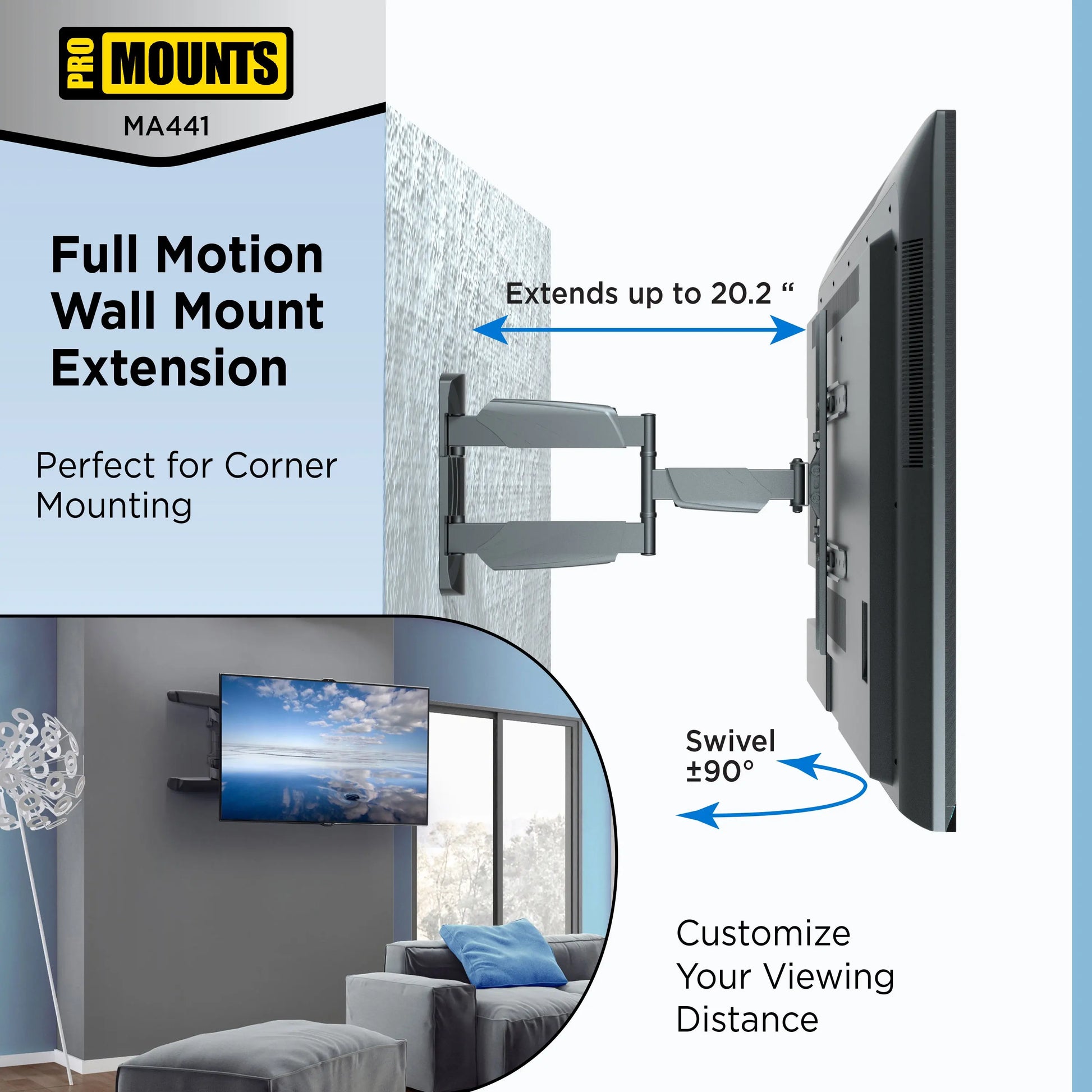 ProMounts Articulating / Full Motion TV Wall Mount for 32”-65” Holds up to 70lbs (MA441) - One Products