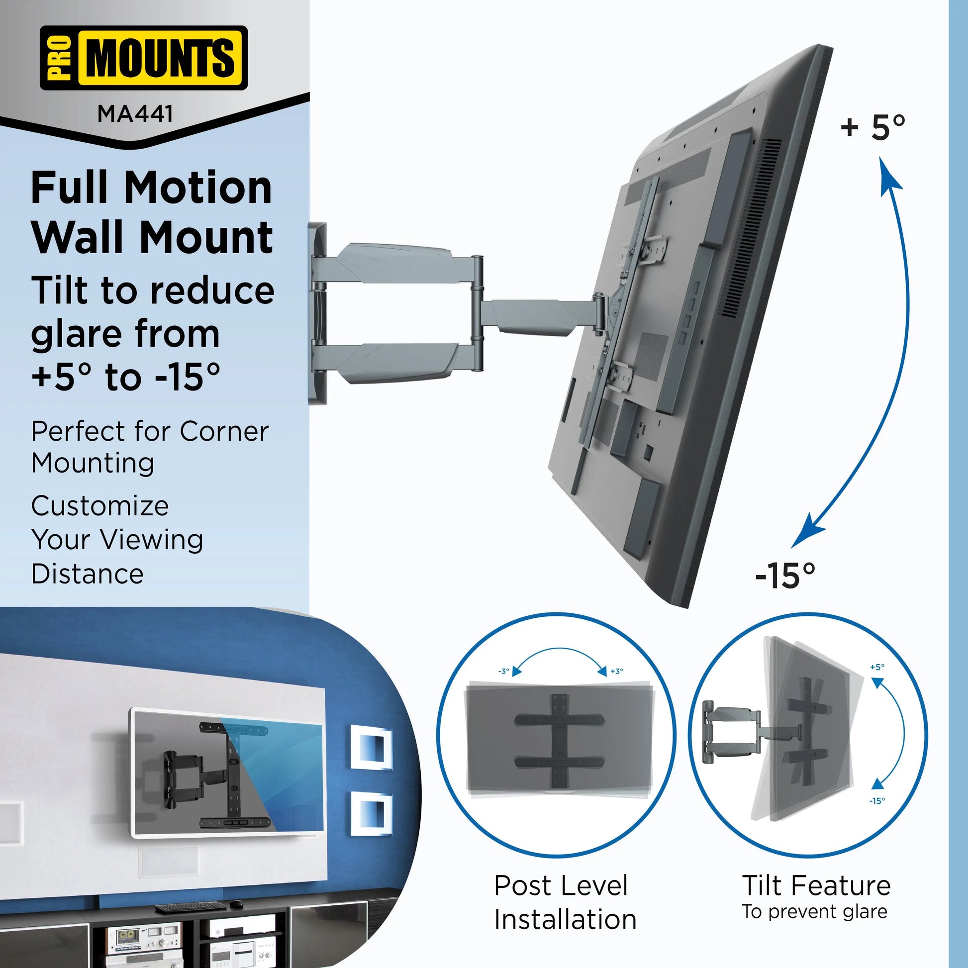 ProMounts Articulating / Full Motion TV Wall Mount for 32”-65” Holds up to 70lbs (MA441) - One Products