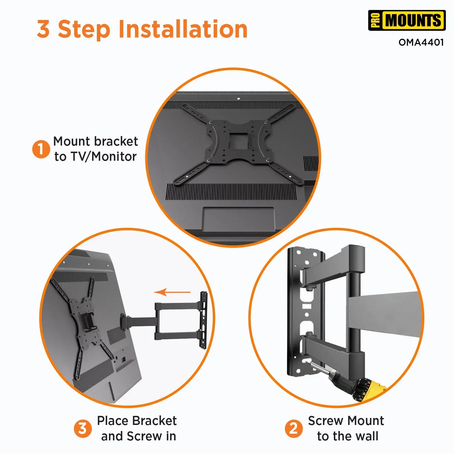 ProMounts Small Articulating / Full-Motion TV Wall Mount for  24’’- 60’’ and up to 88lbs  (OMA4401) - One Products