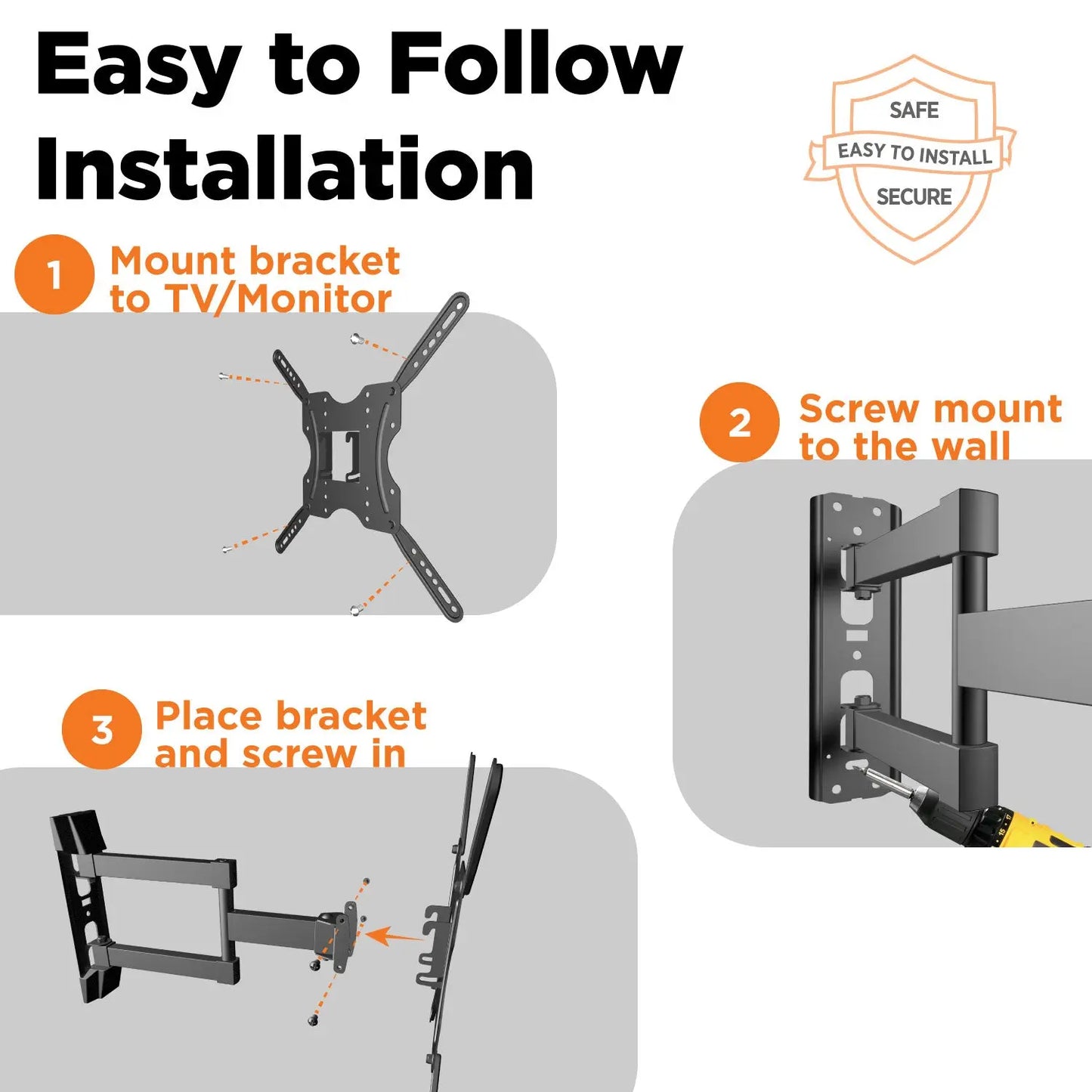 ProMounts Small Articulating / Full-Motion TV Wall Mount for  24’’- 60’’ and up to 88lbs  (OMA4401) - One Products