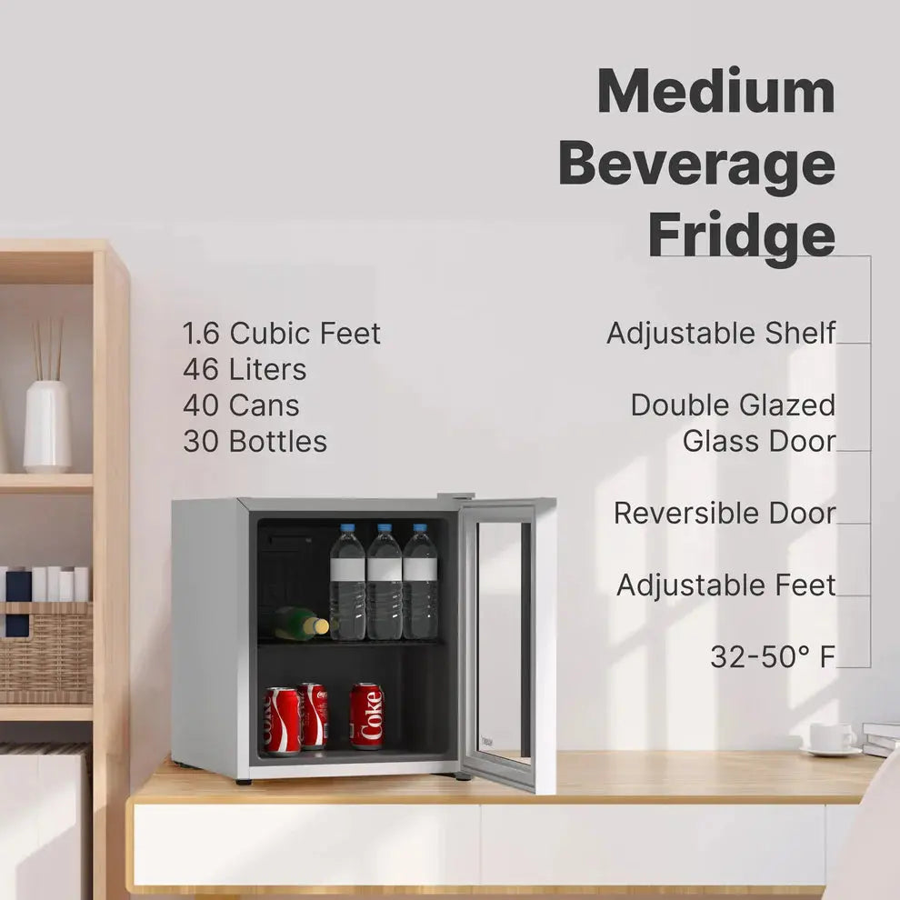 Husky Premium 46L Beverage Refrigerator 1.6 Cu.ft. Freestanding Counter-Top Mini Fridge With Glass Door in White - One Products