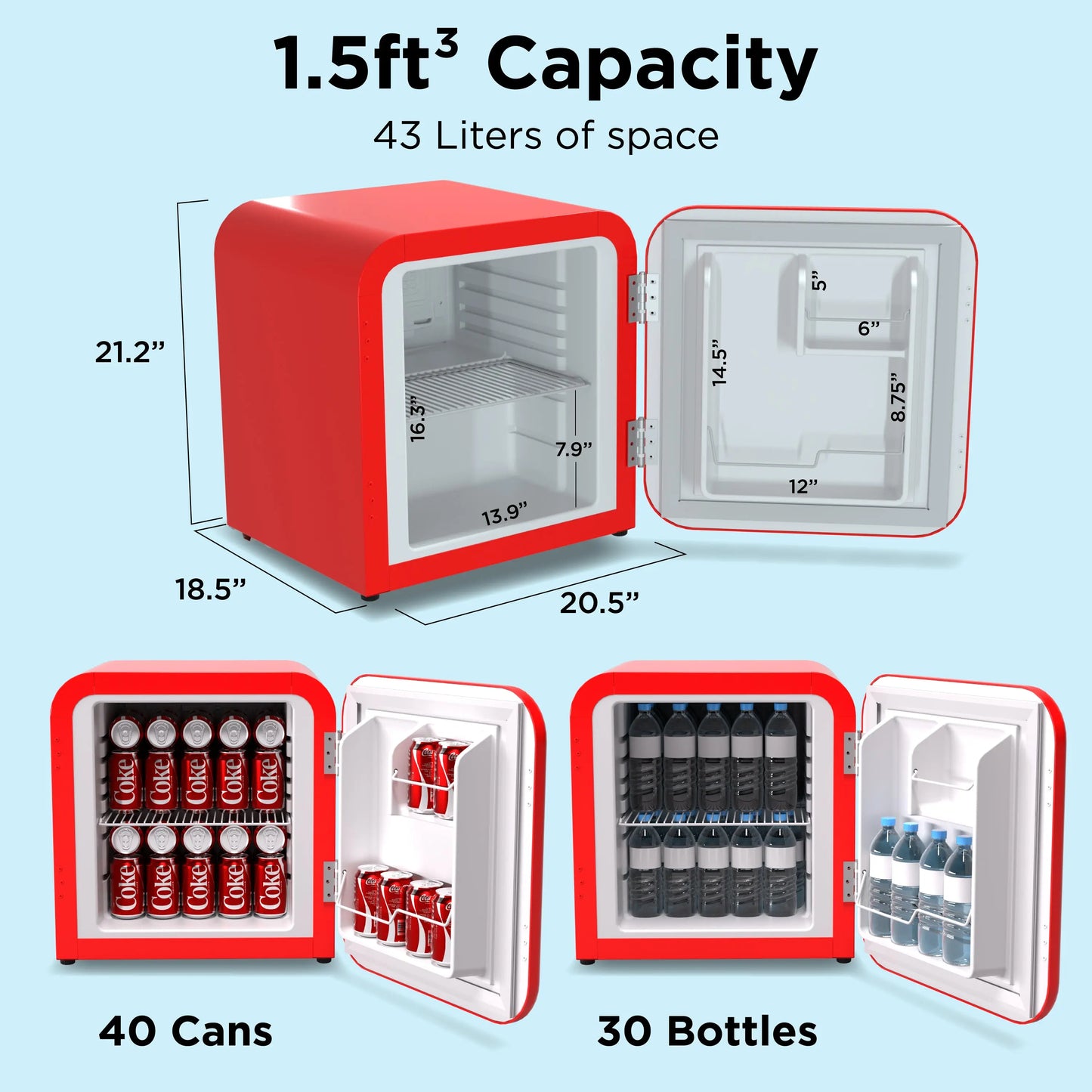 Husky Premium 43L Retro Style 1.5 C.ft. Freestanding Mini Fridge in Red - One Products