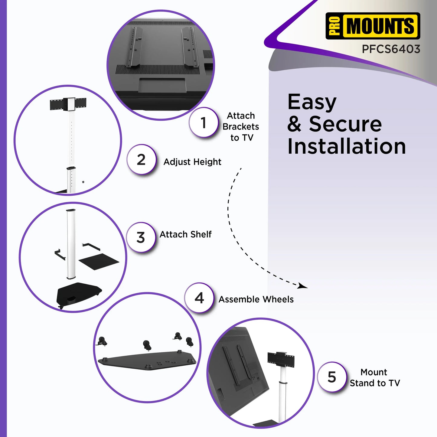 ProMounts Portrait/Landscape Rolling TV Stand Mount For 32"-84" TVs Holds Up To 88Lbs - One Products